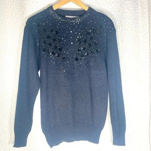 VINTAGE 90s Black Sequin Flower Sweater Top